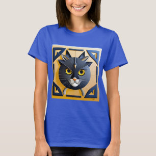 Camiseta Gato Estilizado Geométrico Abstrato