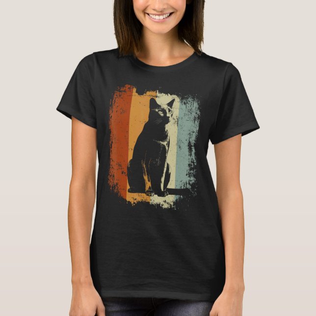 Camiseta Gato Estilo Retro Azul Russo (Frente)
