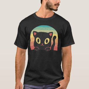 Camiseta Gato Estilo Retro Vintage Gato Preto Olhos Amarelo