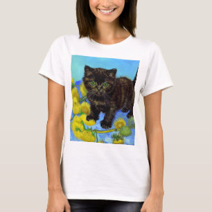 Camiseta Gato Estilo Van Gogh com Girassóis