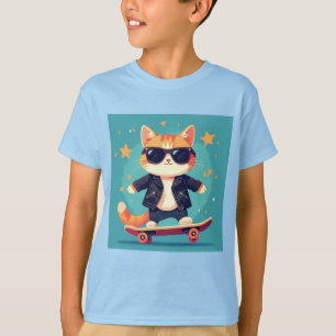 Camiseta Gato Estiloso Andando de Skate