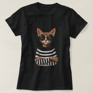 Camiseta Gato Estiloso Com Óculos Redondos
