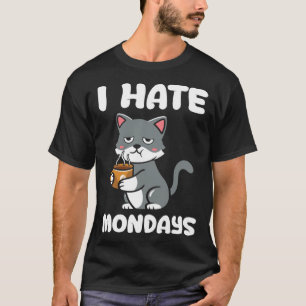 Camiseta Gato  Eu Odeio Café Caffeína da Manhã de Segunda-f