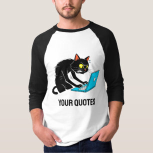 Camiseta Gato Exausto Digitando no Laptop