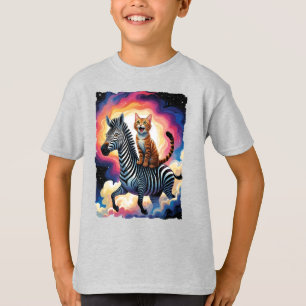Camiseta Gato excitado cavalgando em uma zebra!