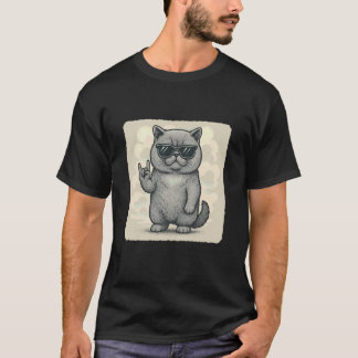 Camiseta Gato Exótico de Pelo Curto Óculos de Sol Música Ro