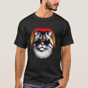 Camiseta Gato Exótico de Pelo Curto Retro Óculos de Sol do
