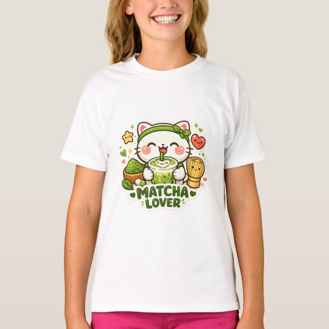Camiseta Gato Fã de Matcha Fofo (Frente)