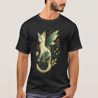 Camiseta Gato Fada Fantasia com Asas Florais Felino Mágico