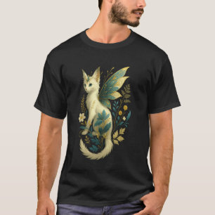 Camiseta Gato Fada Fantasia com Asas Florais Felino Mágico