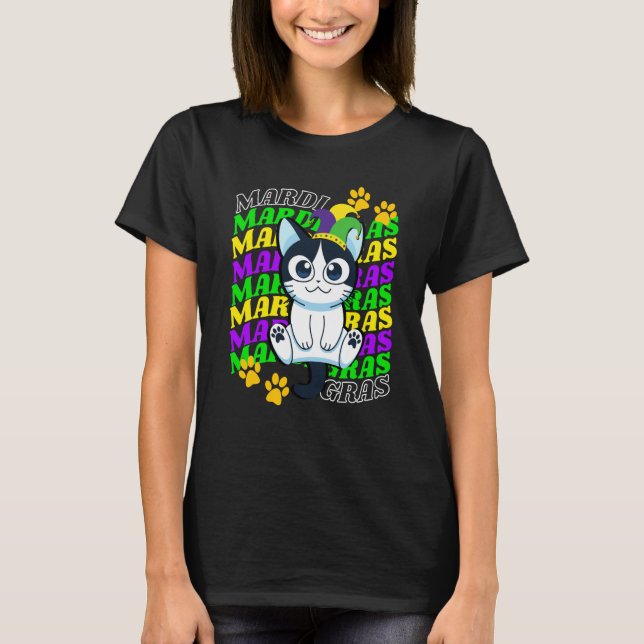 Camiseta Gato Faixa de Cabeça Carnaval de Nova Orleans Aces (Frente)