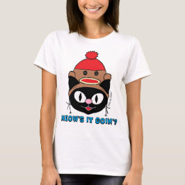 Camiseta GATO FALA! Gata Preta c/ Chapéu de Macaco de Meia