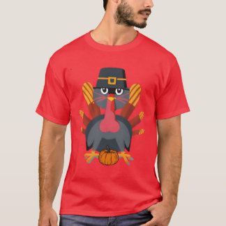 Camiseta gato falso de ação de graças miou uma peru engraça