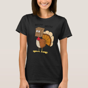 Camiseta Gato Falso Meow Meow Ação de Graças Turquia Gatinh