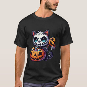 Camiseta Gato Fantasma Assustador Sacola de Doces Assustado