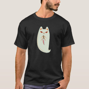 Camiseta Gato Fantasma de Animação de Halloween Bonita com