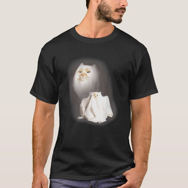 Camiseta Gato Fantasma de Feiticeiro Engraçado Fofo Meme de (Frente)