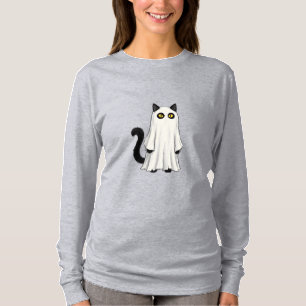 Camiseta Gato Fantasma Divertido Fantasia de Halloween Gato