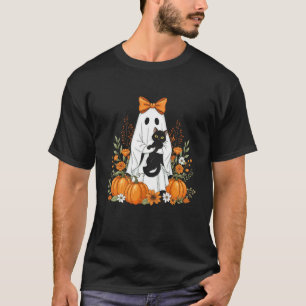 Camiseta Gato Fantasma Floral Assustador Halloween Gótico R