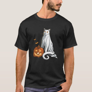 Camiseta Gato Fantasma Lençol Abóbora Roupa Engraçada de Ha