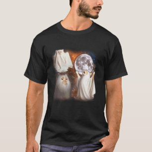 Camiseta Gato Fantasma Uivando para a Lua Halloween Estranh