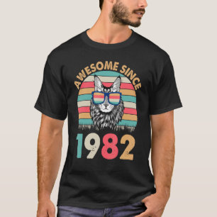 Camiseta Gato Fantástico Desde 1982 Feliz Aniversário Para