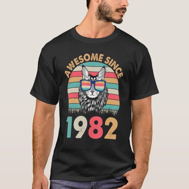 Camiseta Gato Fantástico Desde 1982 Feliz Aniversário Para  (Frente)