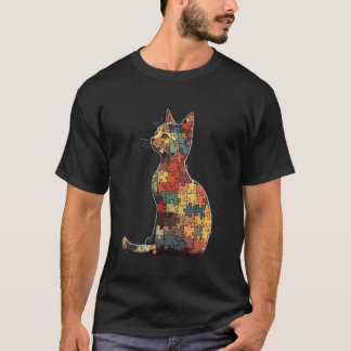 Camiseta Gato Feito De Arte De Quebra-Cabeça