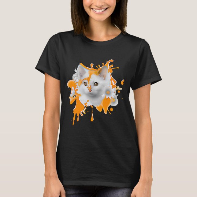 Camiseta Gato Felino Floral Adorável com Plasmas Flores (Frente)