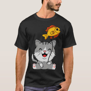 Camiseta Gato Feliz, Captura Fresca, Arte de Parede De Peix