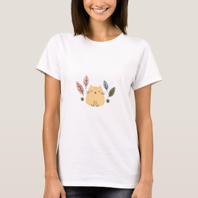 Camiseta Gato Feliz com Folhas de Pastel (Frente)