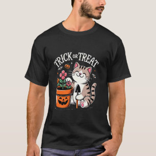 Camiseta Gato Feliz com Panela de Halloween Engraçado Para