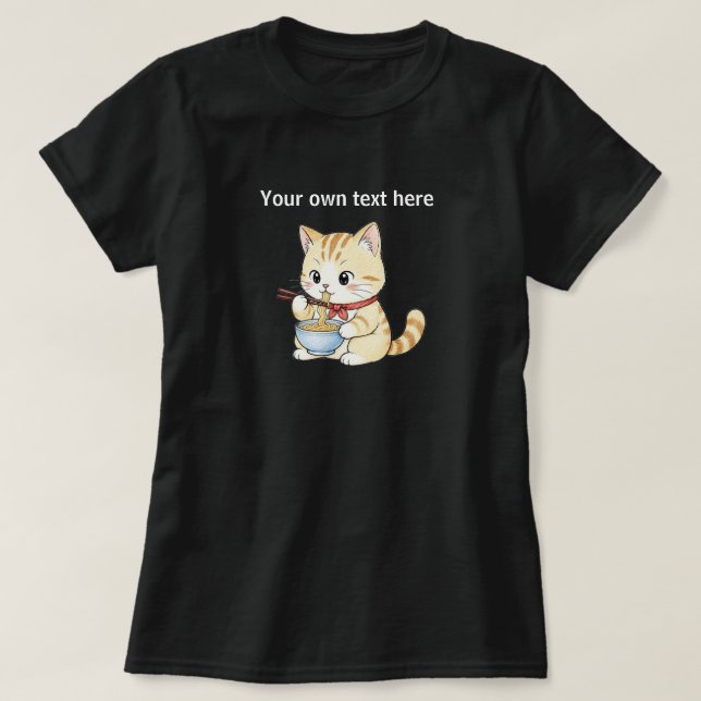 Camiseta Gato Feliz Comendo Macarrão Ramen (Frente do Design)