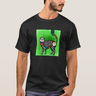 Camiseta Gato Feliz Crânio de Açúcar Calavera Dia De Los Mu