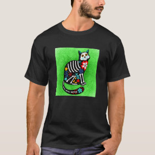 Camiseta Gato Feliz Crânio de Açúcar Calavera Dia De Los Mu