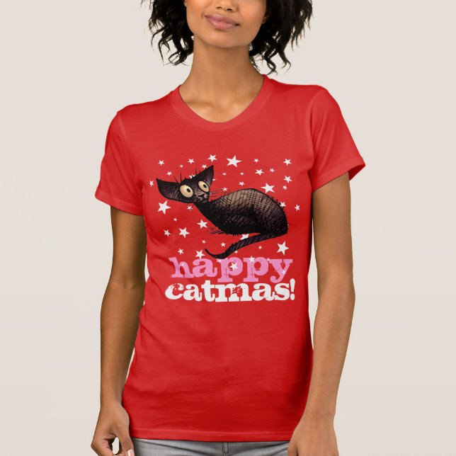 Camiseta Gato feliz de Catmas! Natal engraçado (Frente)