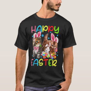 Camiseta Gato Feliz de Páscoa Usando Orelha de Coelho Gato 