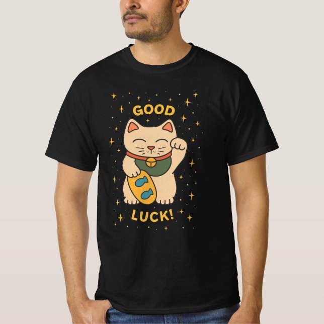 Camiseta Gato Feliz, Design de Boa Fortuna (Frente)
