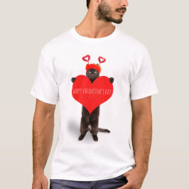 Camiseta Gato feliz dia de os namorados Cute Segurando Humo