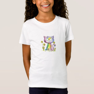 Camiseta Gato Feliz e Caprichoso com Flores Amarelas