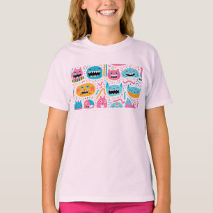 Camiseta Gato feliz e caras de monstro