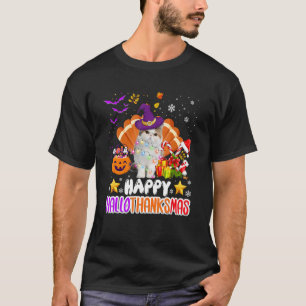 Camiseta Gato Feliz Hallothanksmas Dia das Bruxas Ação de G