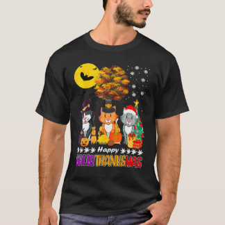 Camiseta Gato Feliz Hallothanksmas Dia das Bruxas Dia de Aç