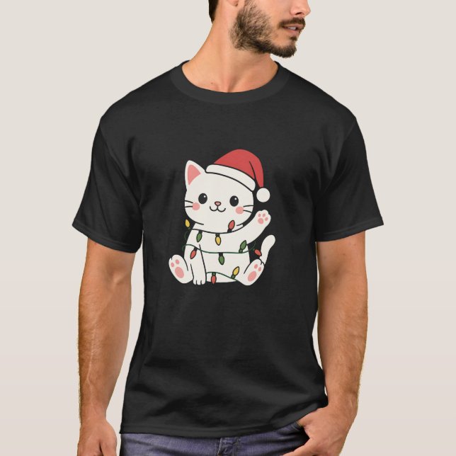 Camiseta Gato Feliz Natal Animais de Inverno Gatos  (Frente)