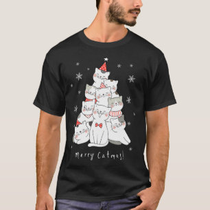 Camiseta Gato Feliz Natal Árvore de Natal Gatos de Inverno