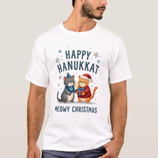 Camiseta Gato Feliz Natal Feliz Hanukkah Judaico Cristão