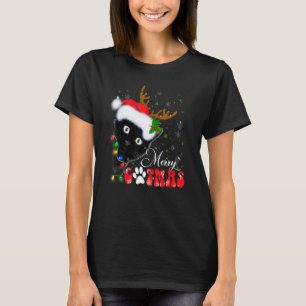 Camiseta Gato Feliz Natal Rena Santa Gato Preto Natal Co