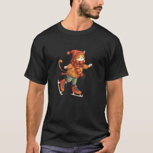 Camiseta Gato feliz patinando no gelo para Sapatos e Amante