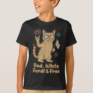Camiseta Gato Feral Vermelho Branco E Livre Diversão No Qua