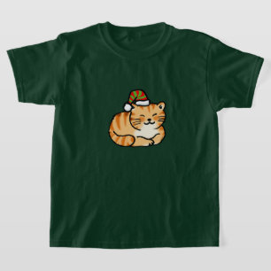 Camiseta Gato Festivo de Natal - Gato Fofo com Chapéu de Pa